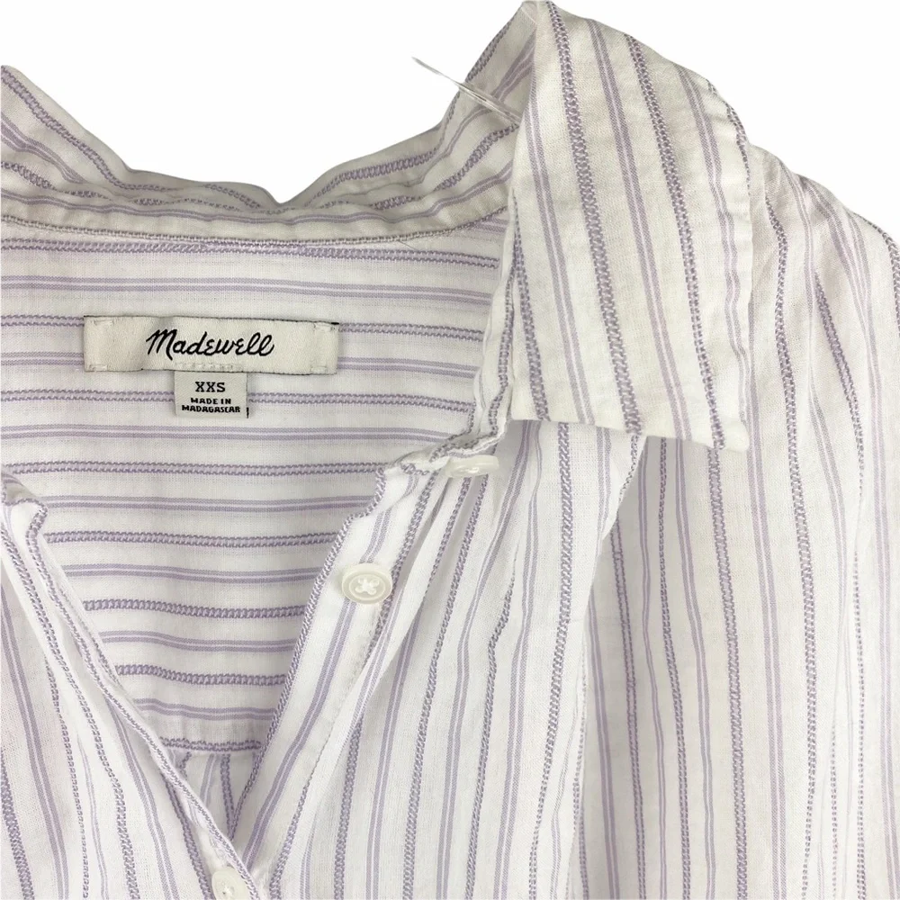 MADEWELL Central Stripe Button Down Oversized Shirt Cap Sleeve XXS - Picture 6 of 8